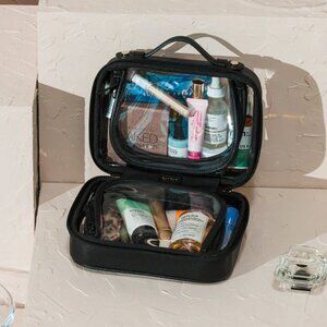 NWT Calpak Small Clear Cosmetics Cases x2, in Lavender and Black